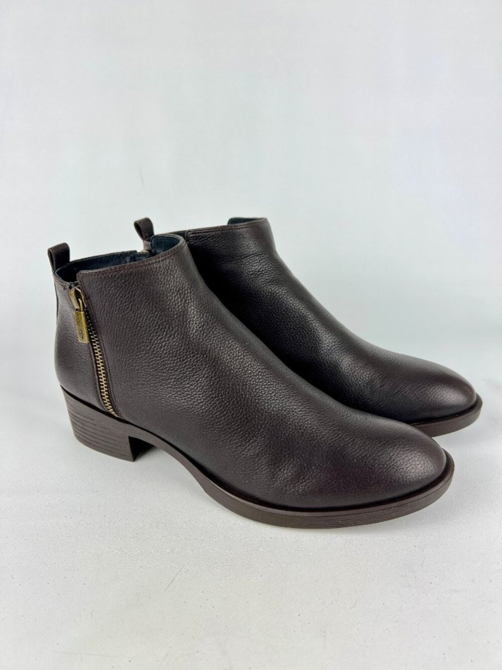 Kenneth Cole NY Womens Levon Brown Leather Ankle Boots Zip Block Heel size 10M
